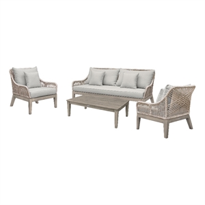 hawaii 4 piece outdoor patio furniture set in acacia wood and rope with grey