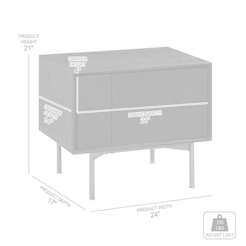 Armen Living Carnaby 2-Drawer Wood Nightstand in Black Brushed Oak and Bronze