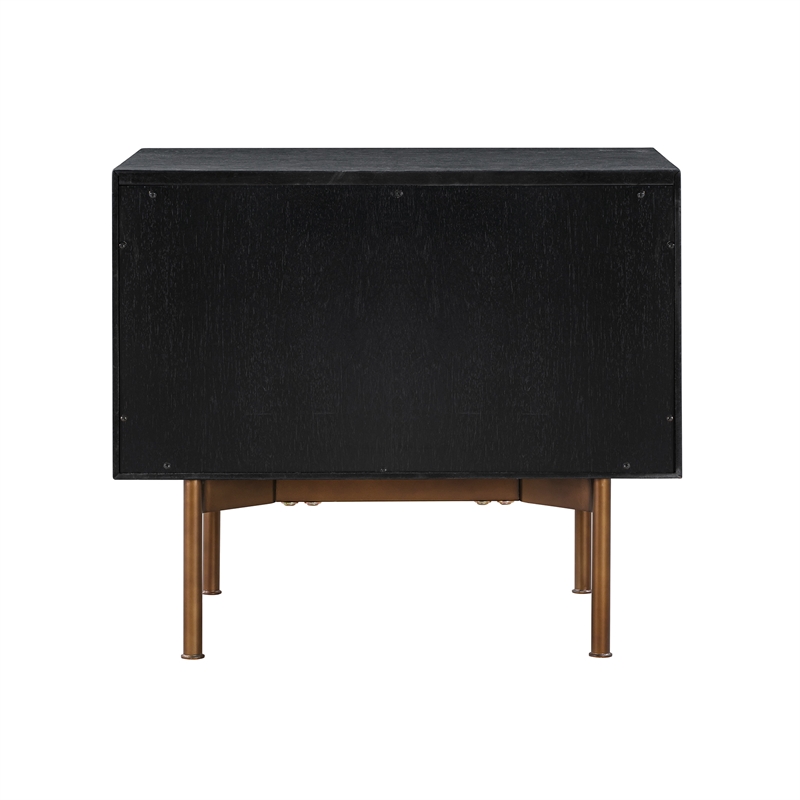 Armen Living Carnaby 2-Drawer Wood Nightstand in Black Brushed Oak and Bronze