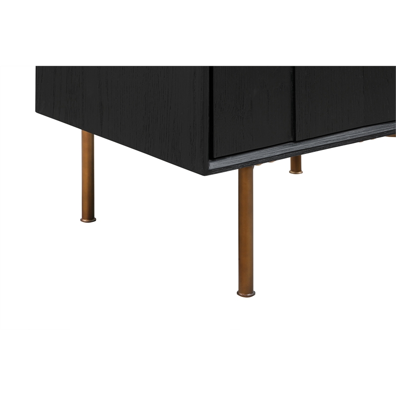 Armen Living Carnaby 2-Drawer Wood Nightstand in Black Brushed Oak and Bronze