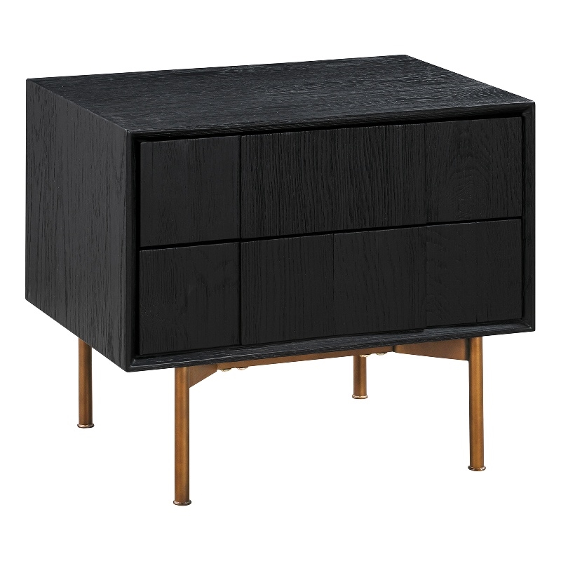 Armen Living Carnaby 2-Drawer Wood Nightstand in Black Brushed Oak and Bronze