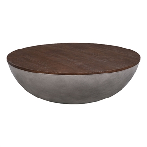 Armen Living 48&quot Round Wood & Concrete Coffee Table in Black/Brown Brushed Oak