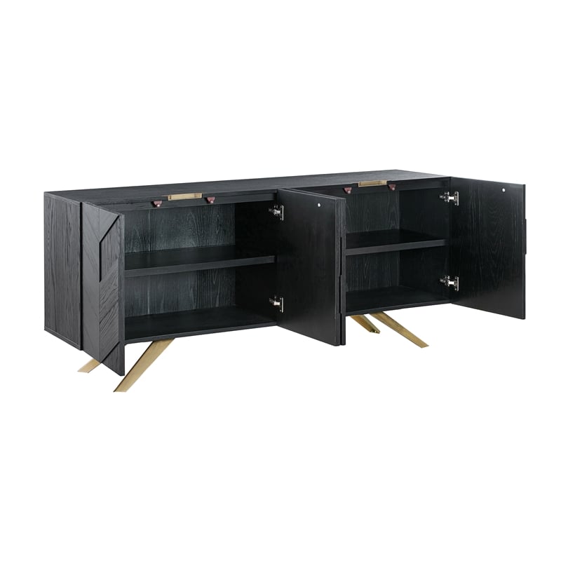 Armen Living Lombard 4-Door Modern Wood Sideboard Buffet in Black Brushed