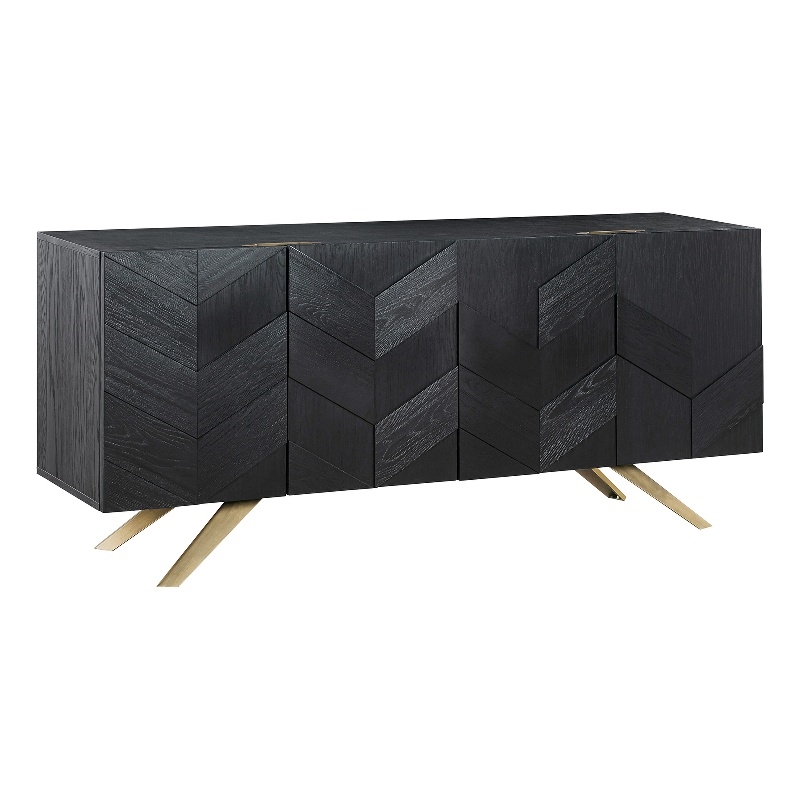 Armen Living Lombard 4-Door Modern Wood Sideboard Buffet in Black Brushed