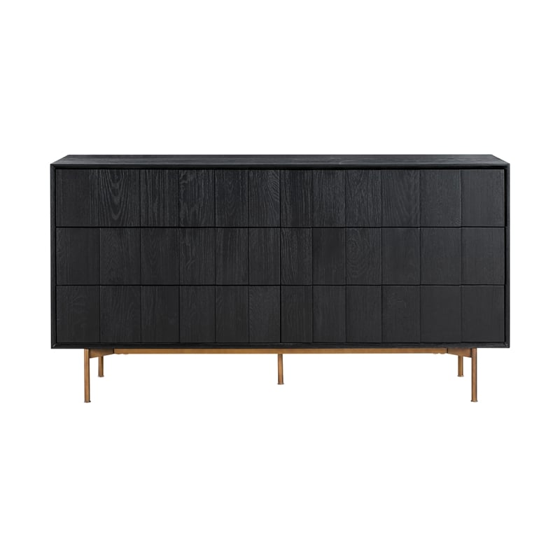 Armen Living Carnaby 6-Drawer Modern Wood Dresser in Black Brushed Oak/Brown