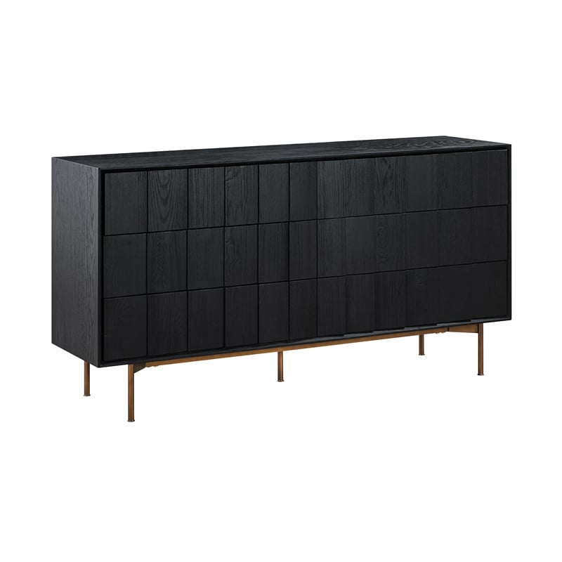 Armen Living Carnaby 6-Drawer Modern Wood Dresser in Black Brushed Oak/Brown