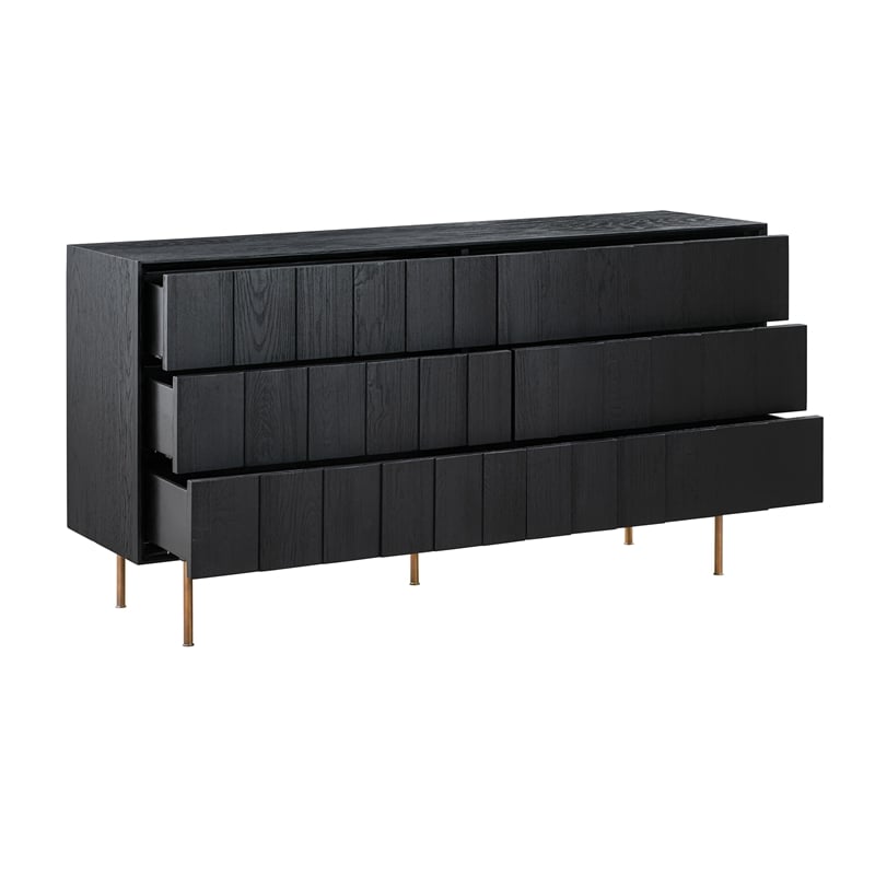 Armen Living Carnaby 6-Drawer Modern Wood Dresser in Black Brushed Oak/Brown