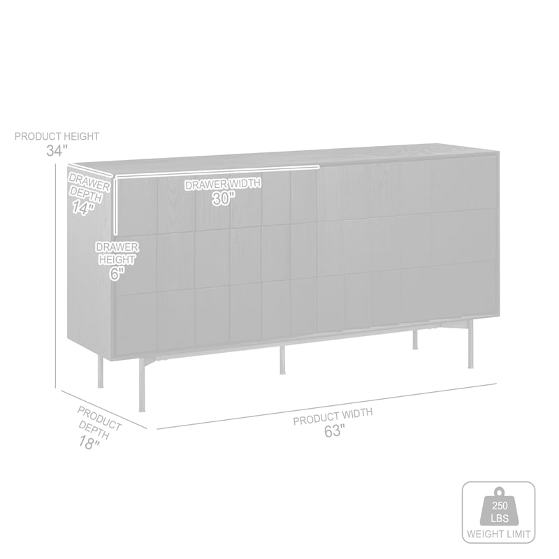 Armen Living Carnaby 6-Drawer Modern Wood Dresser in Black Brushed Oak/Brown