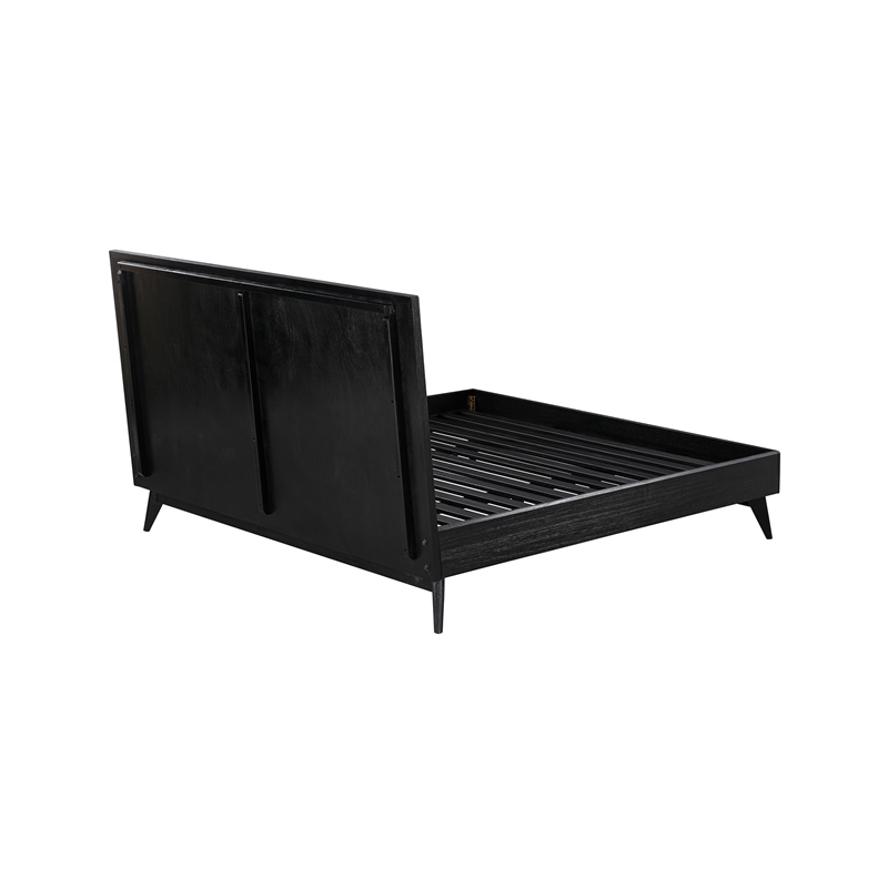 Armen Living Carnaby Wood Queen Platform Bed Frame in Black Brushed Oak Wood