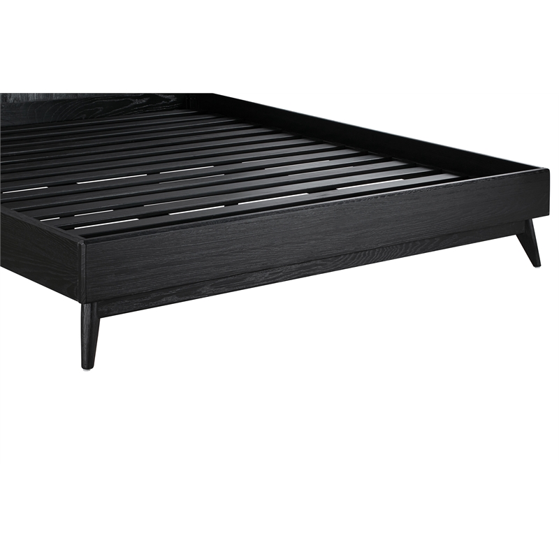 Armen Living Carnaby Wood Queen Platform Bed Frame in Black Brushed Oak Wood