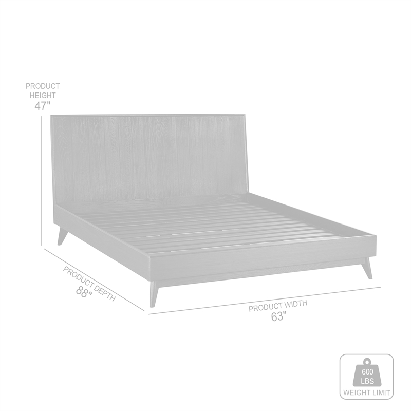 Armen Living Carnaby Wood Queen Platform Bed Frame in Black Brushed Oak Wood