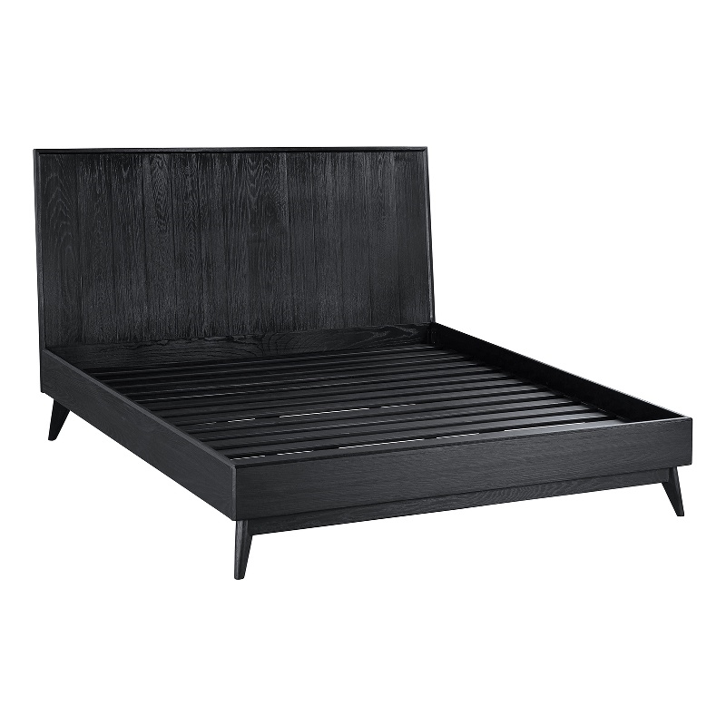 Armen Living Carnaby Wood Queen Platform Bed Frame in Black Brushed Oak Wood