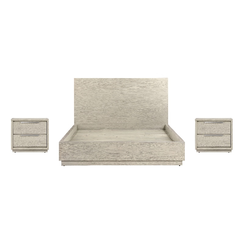 Armen Living Abbey 3-Piece Queen Modern Wood Bed & Two Nightstands in Gray Oak