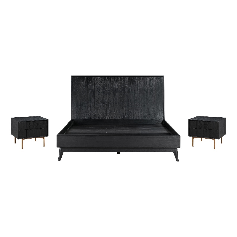 Armen Living Carnaby 3-Piece Wood Queen Bedroom Set in Black Brushed Oak