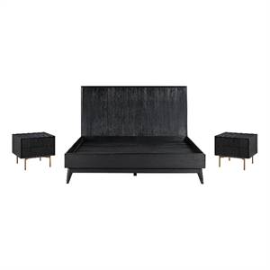 Armen Living Carnaby 3-Piece Wood Queen Bedroom Set in Black Brushed Oak