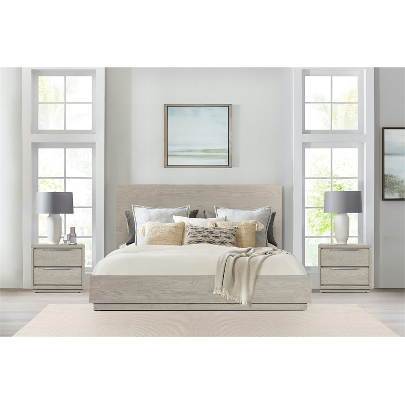 Armen Living Abbey 3-Piece King Modern Wood Bed & Two Nightstands in Gray Oak