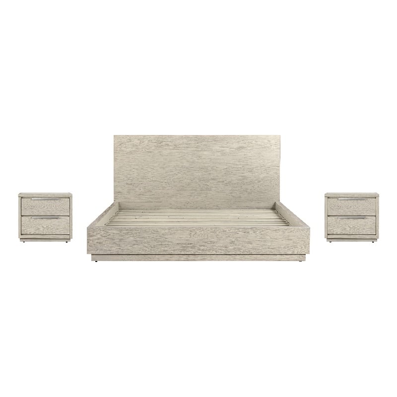 Armen Living Abbey 3-Piece King Modern Wood Bed & Two Nightstands in Gray Oak