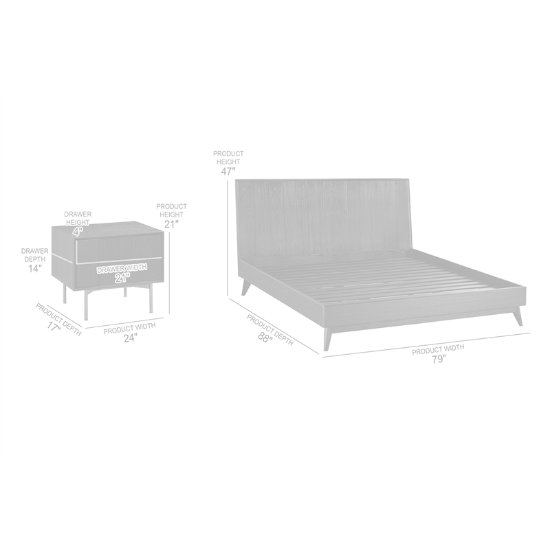 Armen Living Carnaby 3-Piece Wood King Bedroom Set in Black Brushed Oak