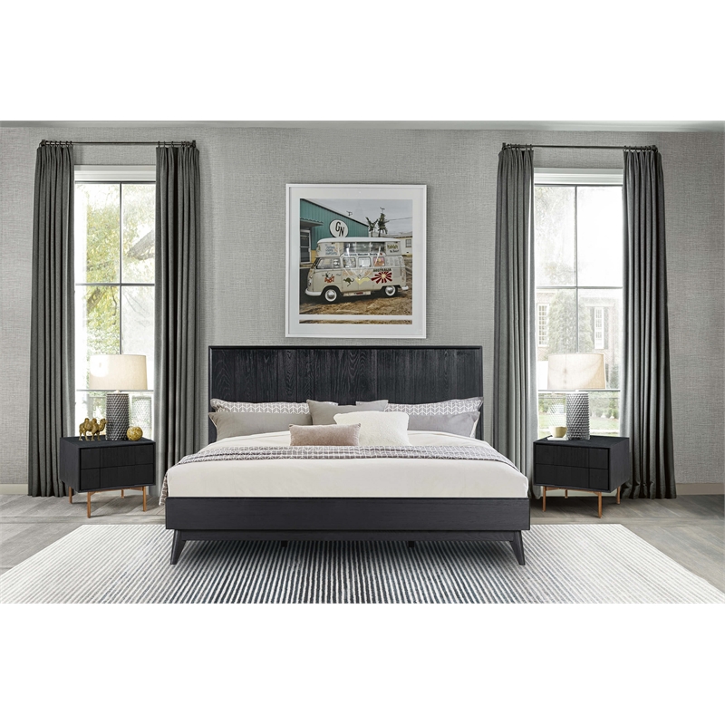 Armen Living Carnaby 3-Piece Wood King Bedroom Set in Black Brushed Oak