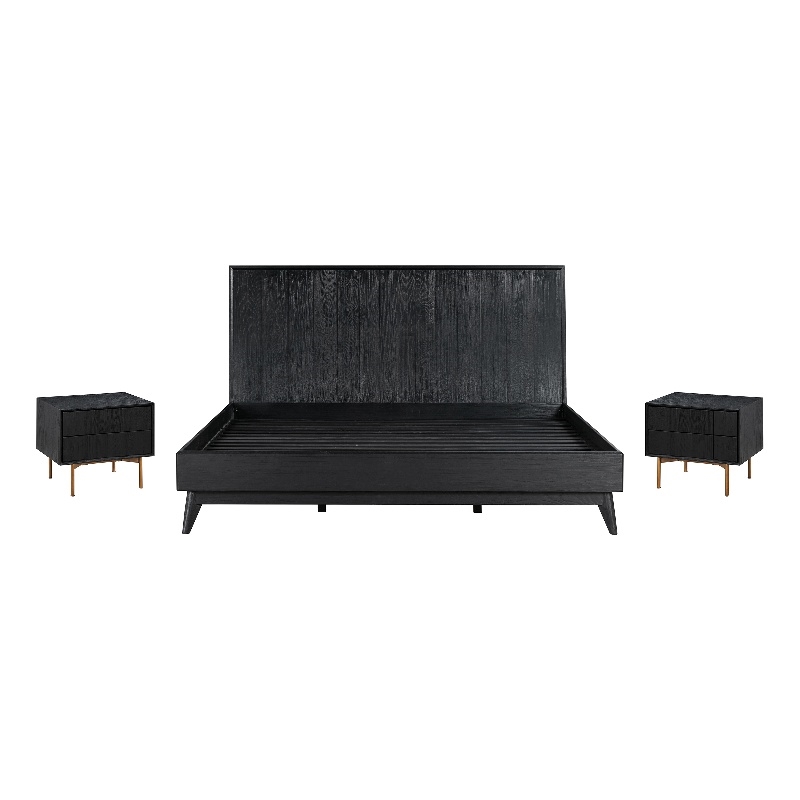 Armen Living Carnaby 3-Piece Wood King Bedroom Set in Black Brushed Oak