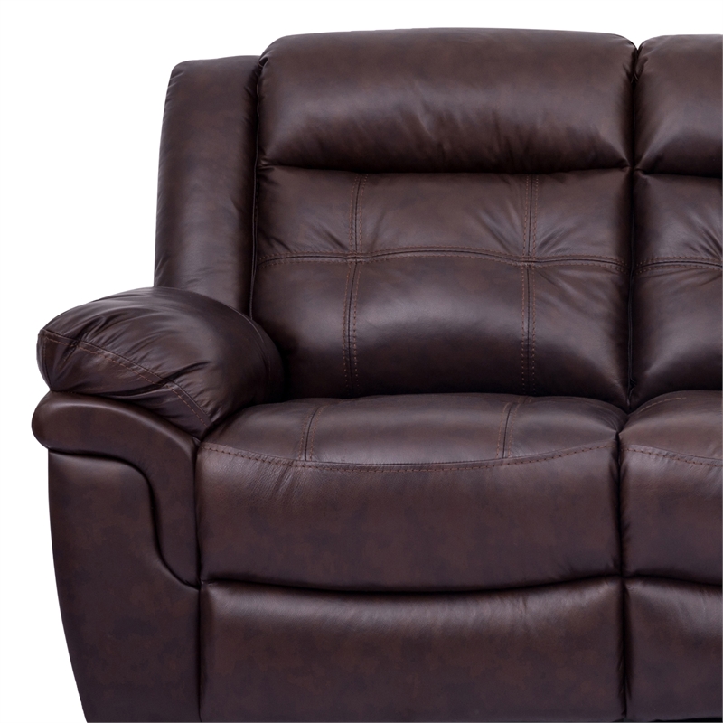Armen Living Marcel Modern Leather Manual Reclining Sofa in Dark Brown