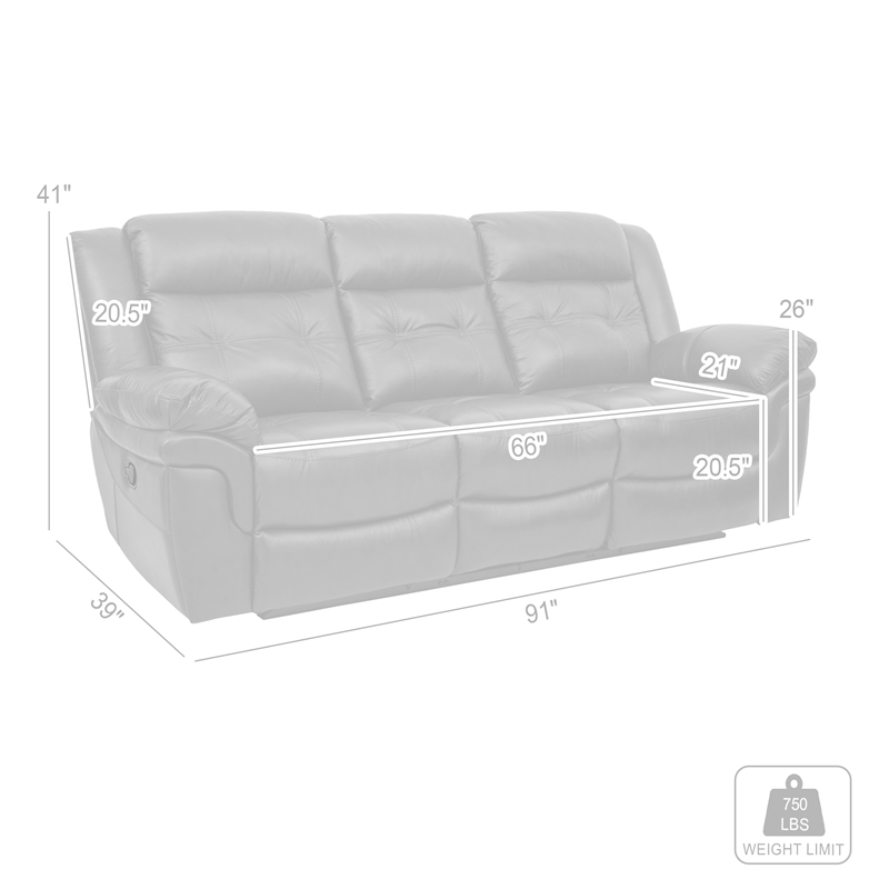 Armen Living Marcel Modern Leather Manual Reclining Sofa in Dark Brown