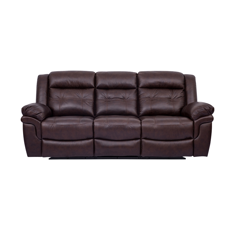 Armen Living Marcel Modern Leather Manual Reclining Sofa in Dark Brown