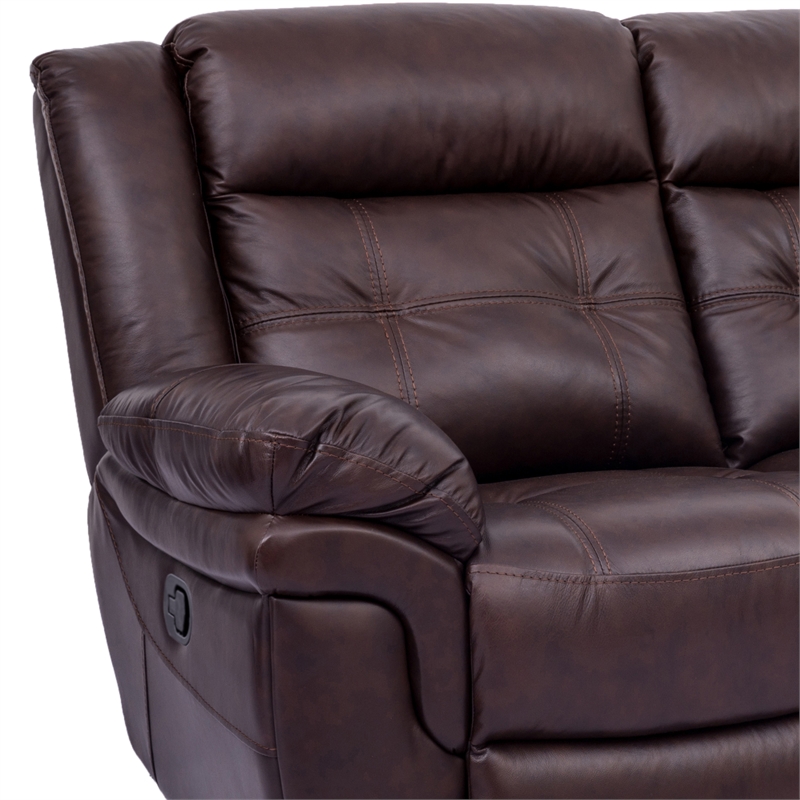 Armen Living Marcel Modern Leather Manual Reclining Sofa in Dark Brown