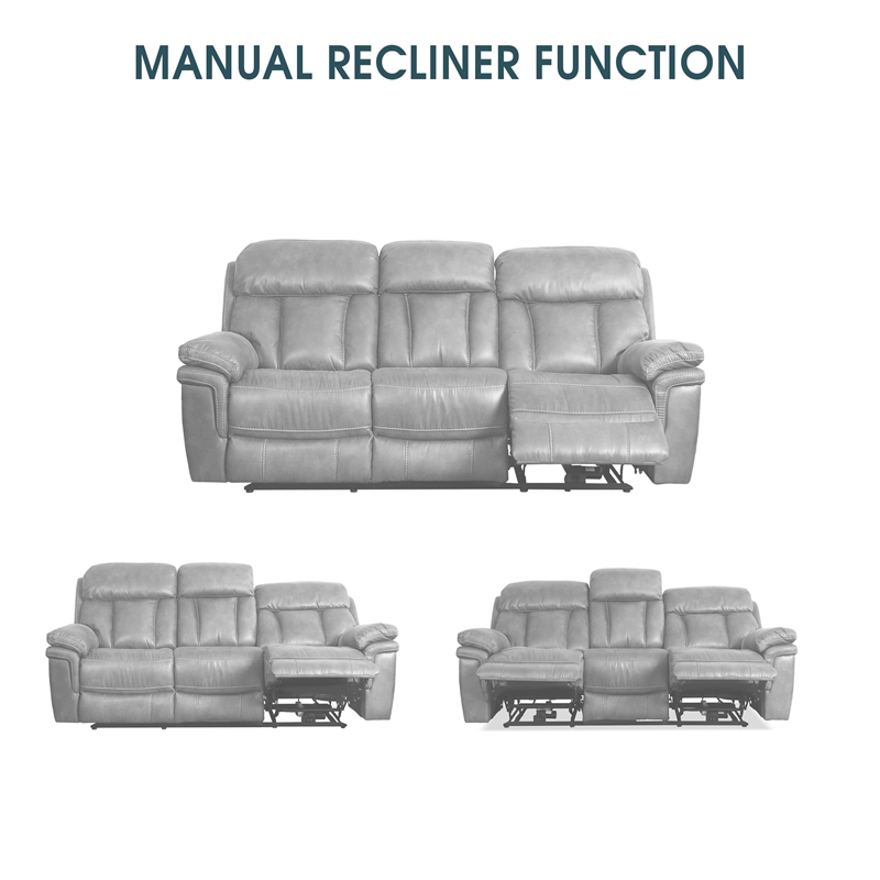 Armen Living Marcel Modern Leather Manual Reclining Sofa in Dark Brown