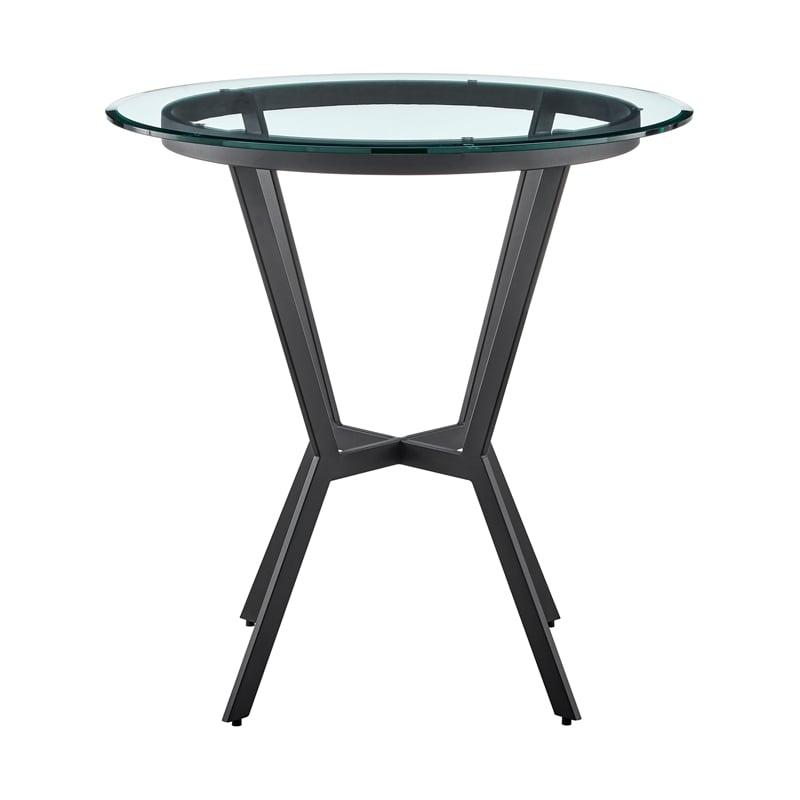 Armen Living Naomi Round Modern Metal/Glass Bar Table in Black/Clear