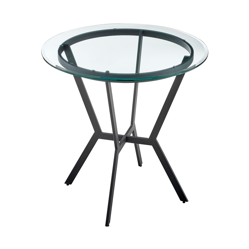 Armen Living Naomi Round Modern Metal/Glass Bar Table in Black/Clear