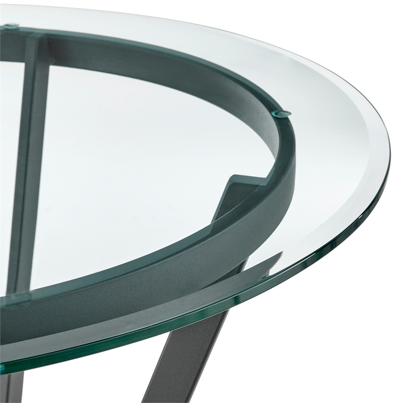 Armen Living Naomi Round Modern Metal/Glass Bar Table in Black/Clear