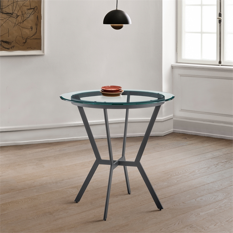 Armen Living Naomi Round Modern Metal/Glass Bar Table in Black/Clear