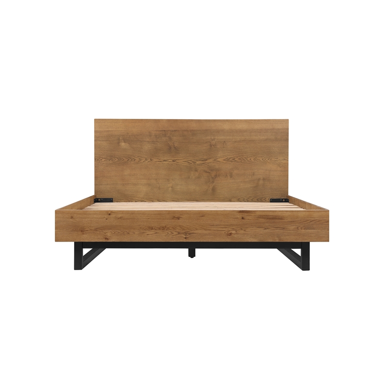 Armen Living Aldo Queen Size Wood/Metal Platform Bed Frame in Brown/Black