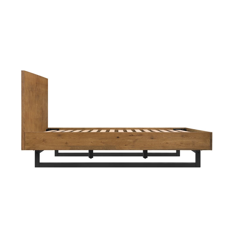 Armen Living Aldo Queen Size Wood/Metal Platform Bed Frame in Brown/Black
