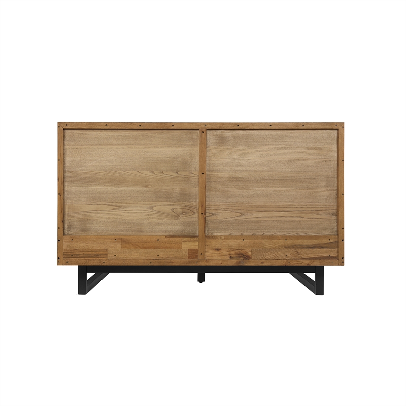 Armen Living Aldo Queen Size Wood/Metal Platform Bed Frame in Brown/Black