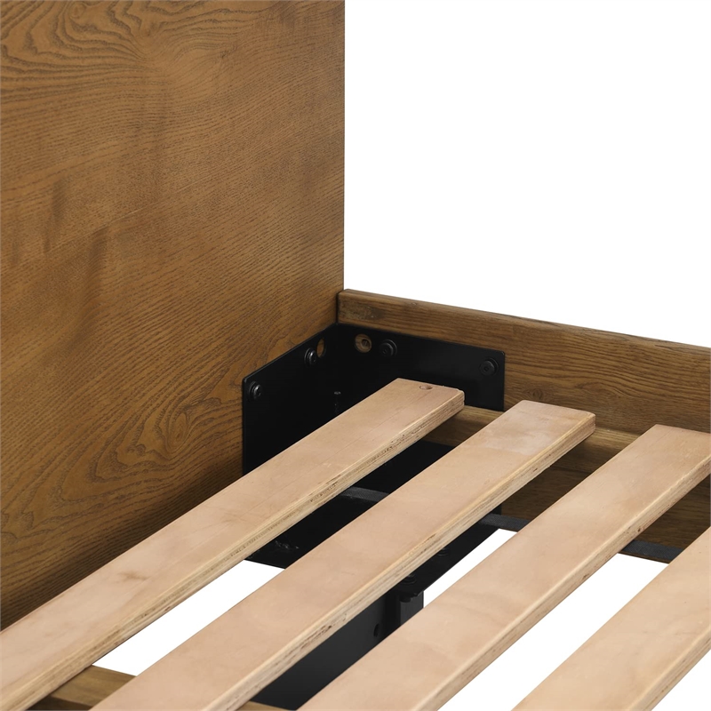 Armen Living Aldo Queen Size Wood/Metal Platform Bed Frame in Brown/Black