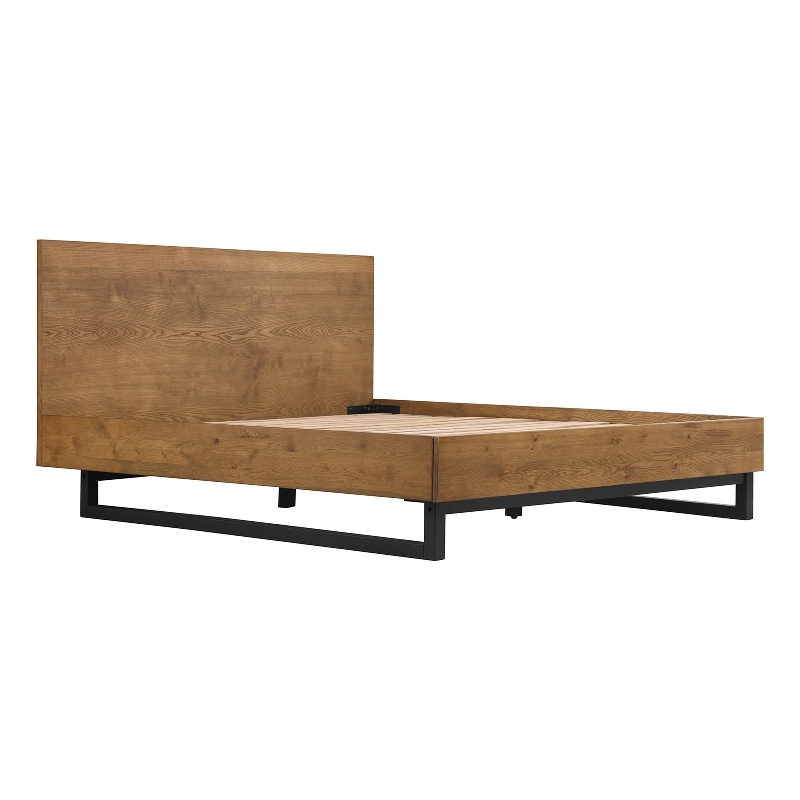 Armen Living Aldo Queen Size Wood/Metal Platform Bed Frame in Brown/Black