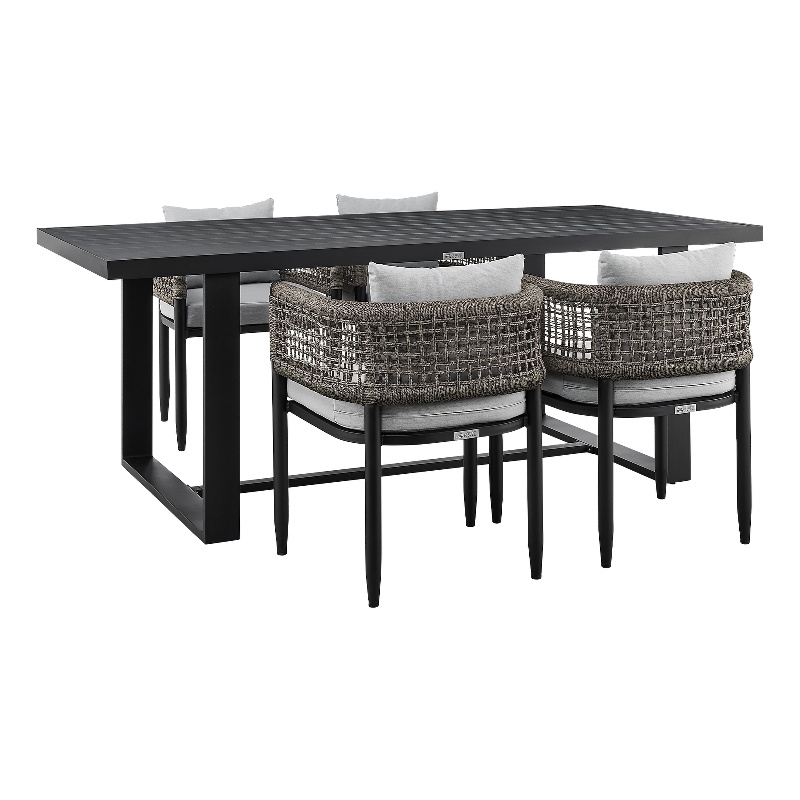 Armen Living Felicia 5-Piece Aluminum Outdoor Dining Table Set in Black/Gray