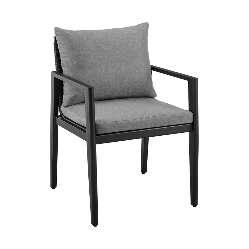 Armen Living Grand 7-Piece Wicker / Rattan Outdoor Dining Table Set in Black