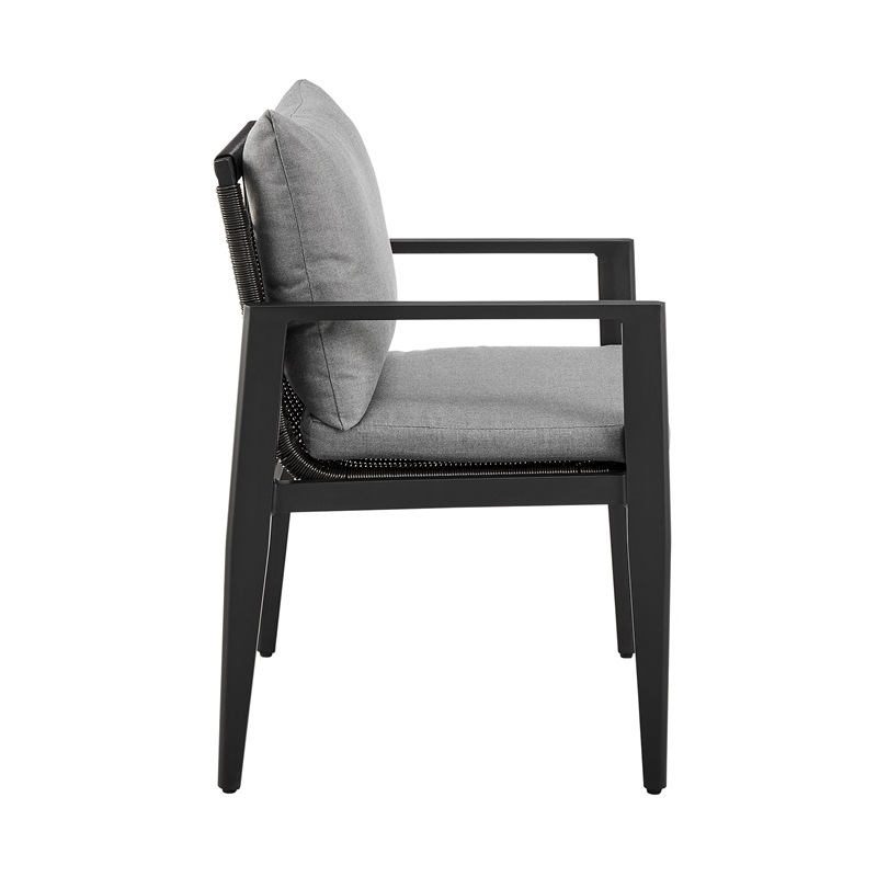 Armen Living Grand 7-Piece Wicker / Rattan Outdoor Dining Table Set in Black