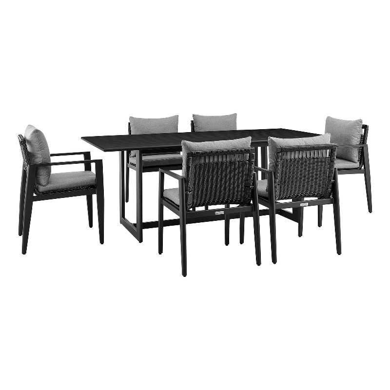 Armen Living Grand 7-Piece Wicker / Rattan Outdoor Dining Table Set in Black