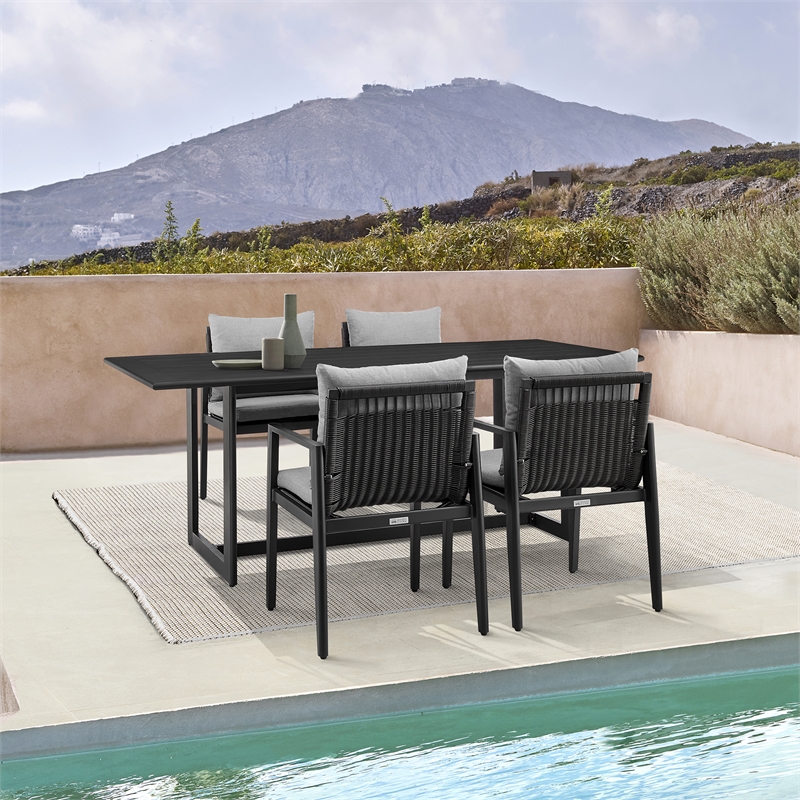 Armen Living Grand 5-Piece Wicker / Rattan Outdoor Dining Table Set in Black