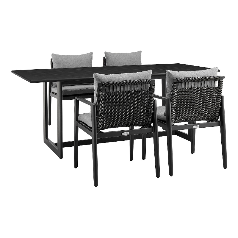 Armen Living Grand 5-Piece Wicker / Rattan Outdoor Dining Table Set in Black