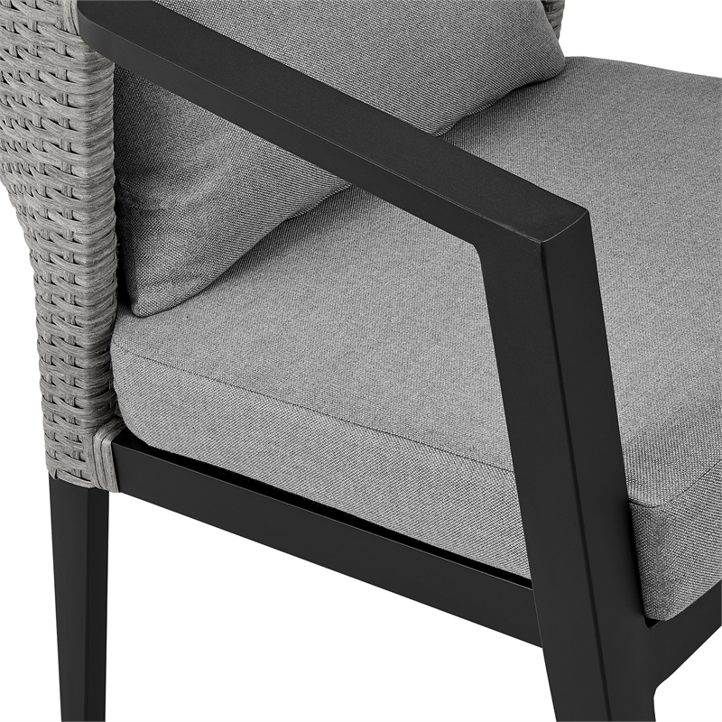 Armen Living Aileen 7-Piece Wicker / Rattan Outdoor Dining Table Set in Black