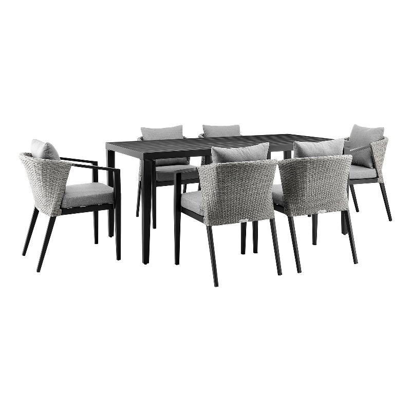 Armen Living Aileen 7-Piece Wicker / Rattan Outdoor Dining Table Set in Black