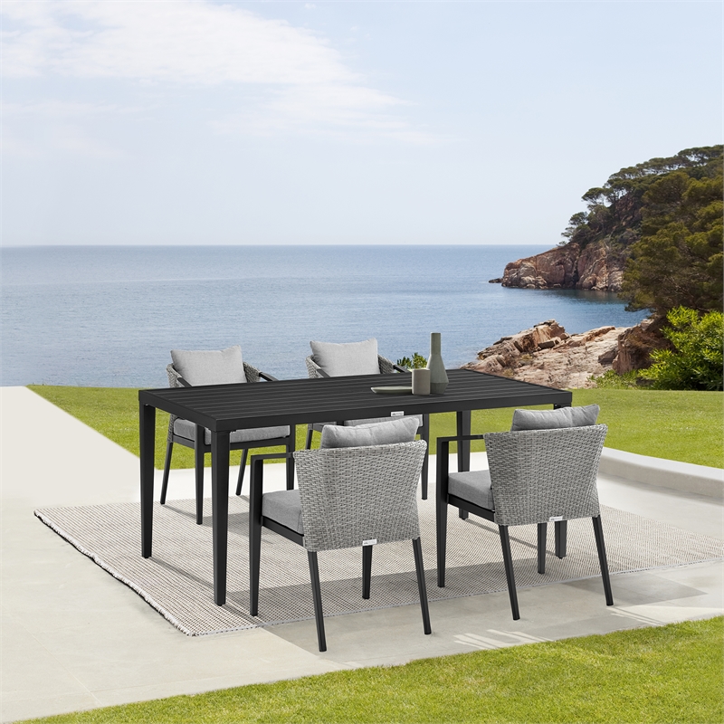 Armen Living Aileen 5-Piece Wicker / Rattan Outdoor Dining Table Set in Black