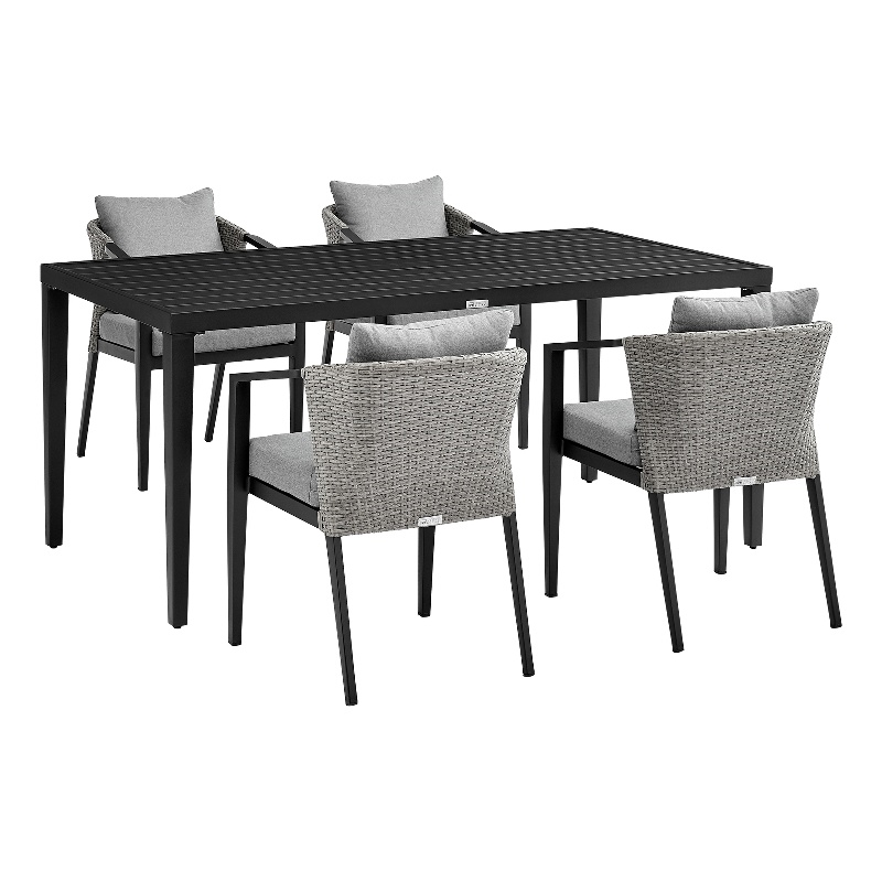 Armen Living Aileen 5-Piece Wicker / Rattan Outdoor Dining Table Set in Black