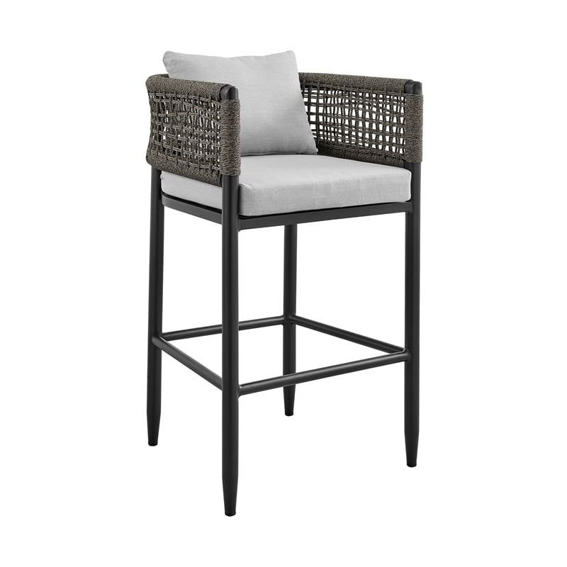 Armen Living Felicia 5-Piece Modern Aluminum Patio Bar Table Set in Black/Gray