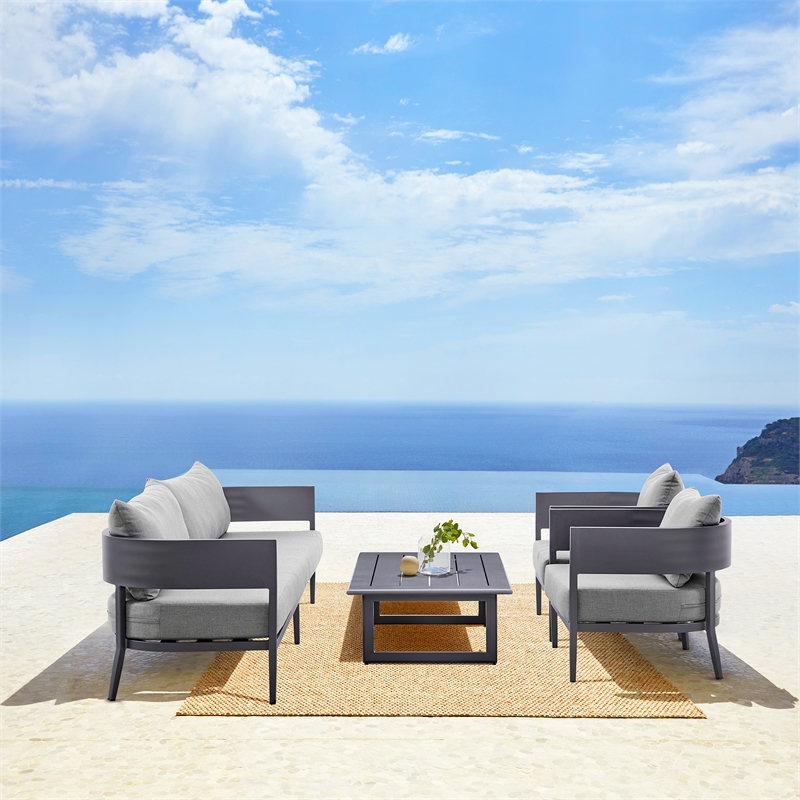 Armen Living Argiope 4-Piece Aluminum Outdoor Conversation Set in Dark Gray